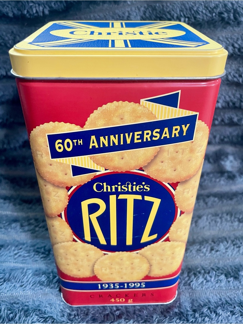 1995 Christie’s Ritz 60th Anniversary Red and Yellow Decorative Tin